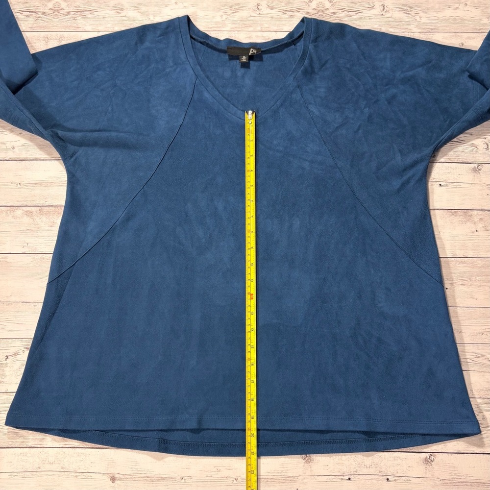 JOH Womens Blue Faux Suede V-Neck Tunic Top Long Sleeve Seam Detail M - Picture 12 of 16